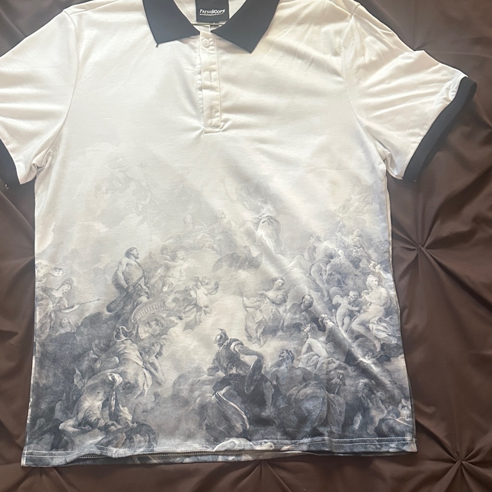 Fresh White and Black Artistic Polo Shirt
